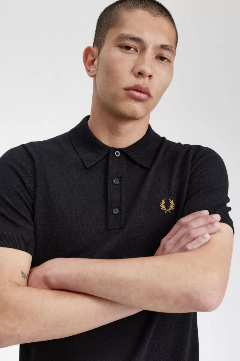 camisa clásica de punto fred perry para hombre azul marino