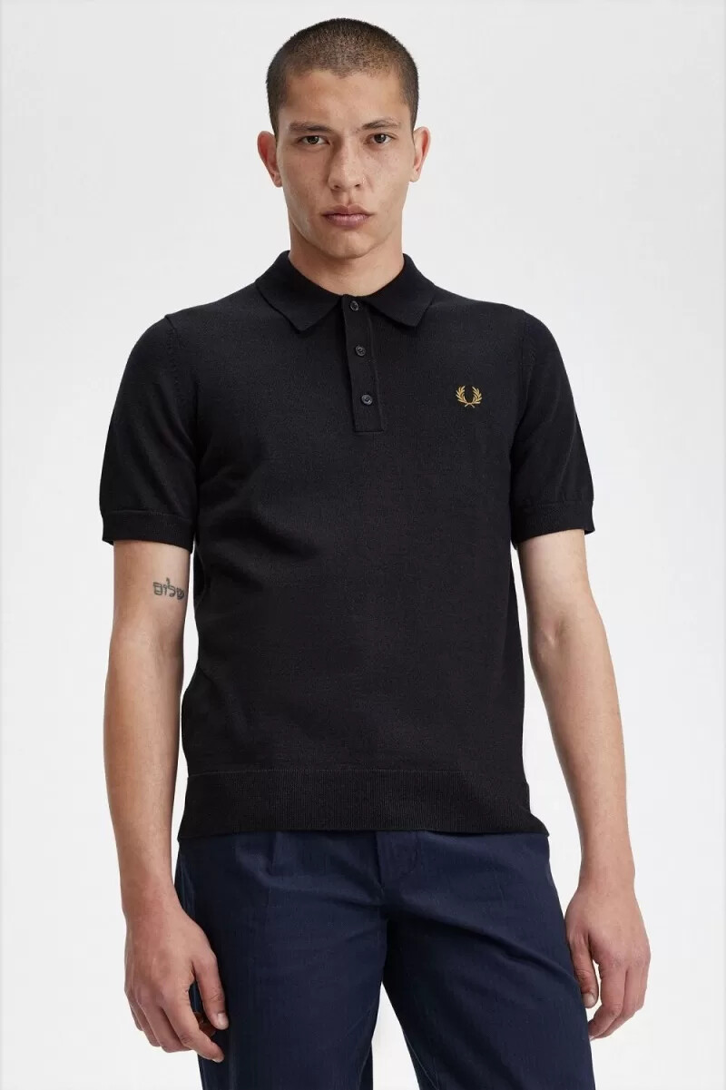 camisa clásica de punto fred perry para hombre azul marino