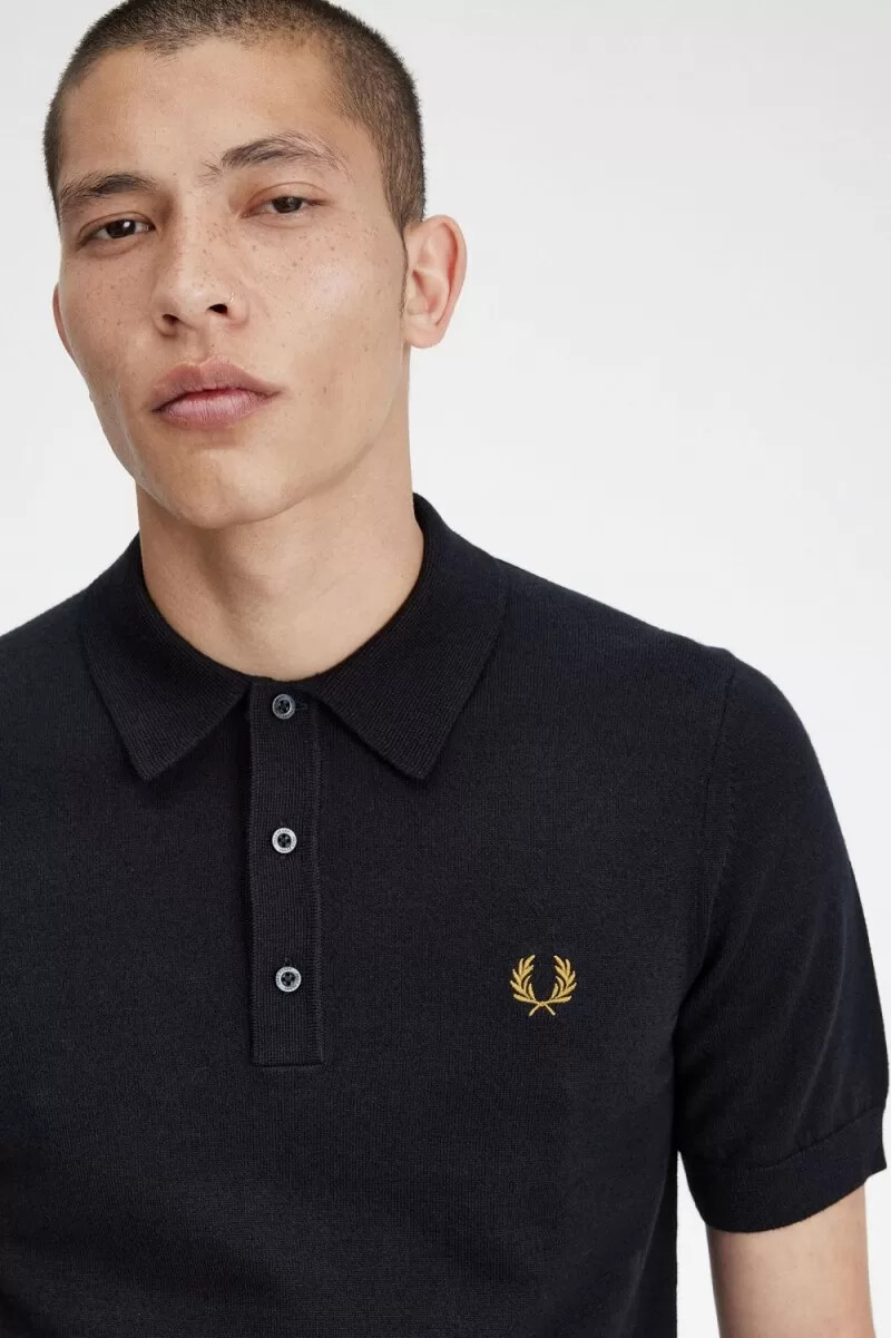 camisa clásica de punto fred perry para hombre azul marino