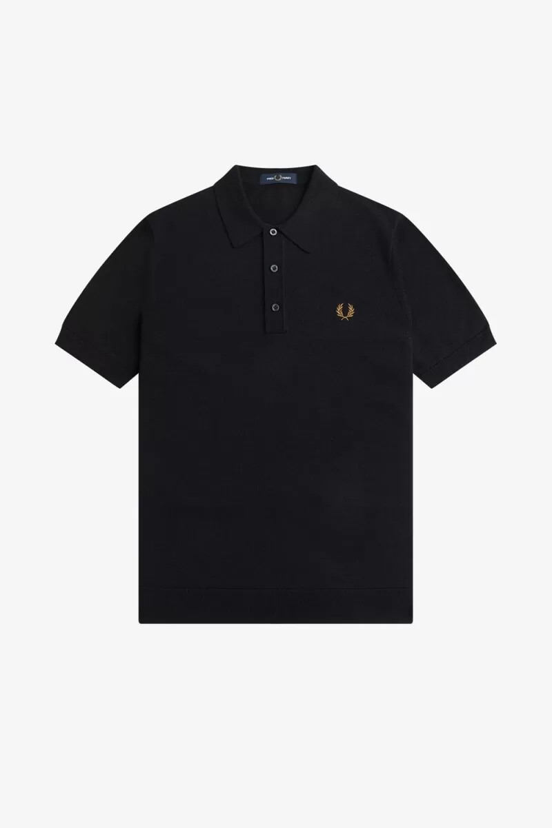 camisa clásica de punto fred perry para hombre azul marino