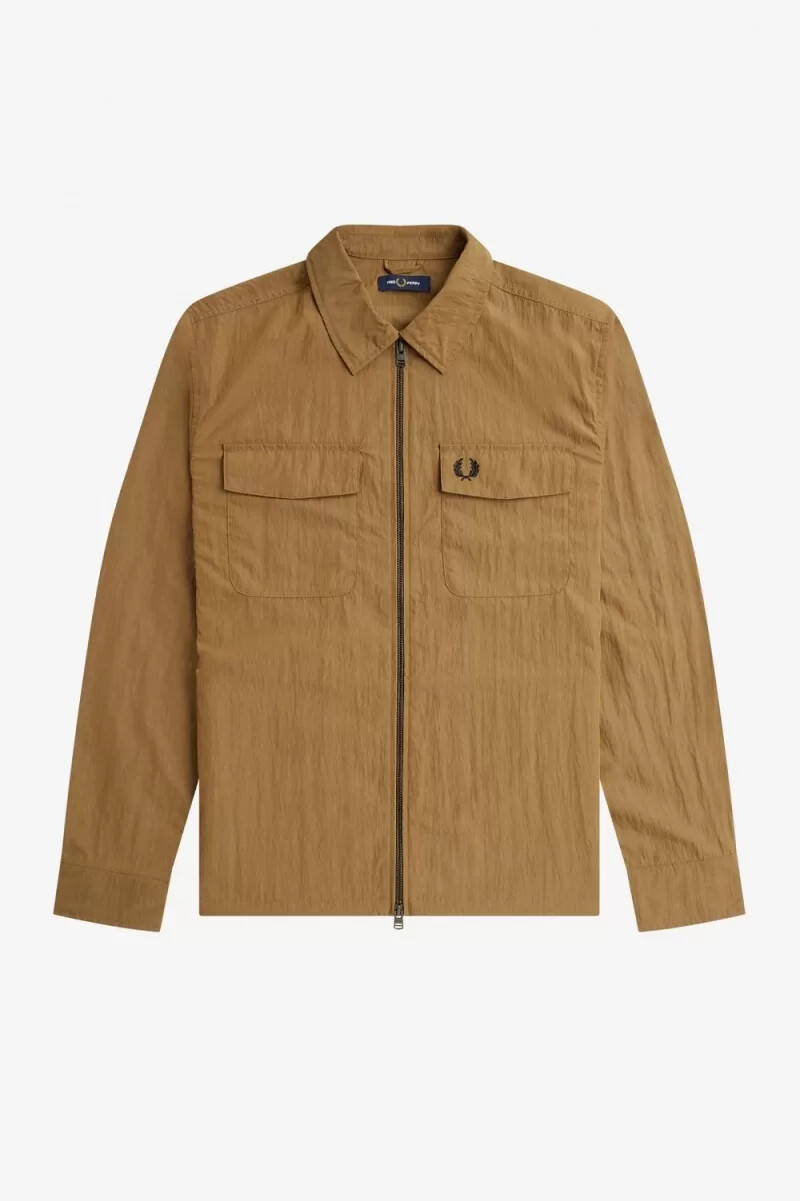 camisa ligera con cremallera fred perry para hombre color marrón