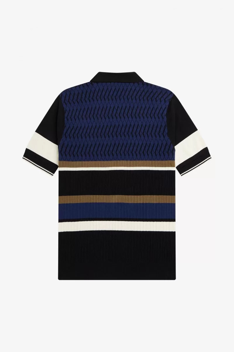 camisa de punto con paneles de rombos de fred perry para hombre azul marino francés