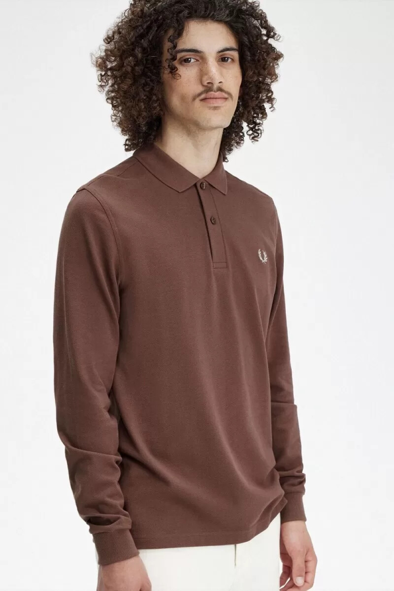 camisa fred perry m6006 para hombre color rojo oscuro y gris cálido