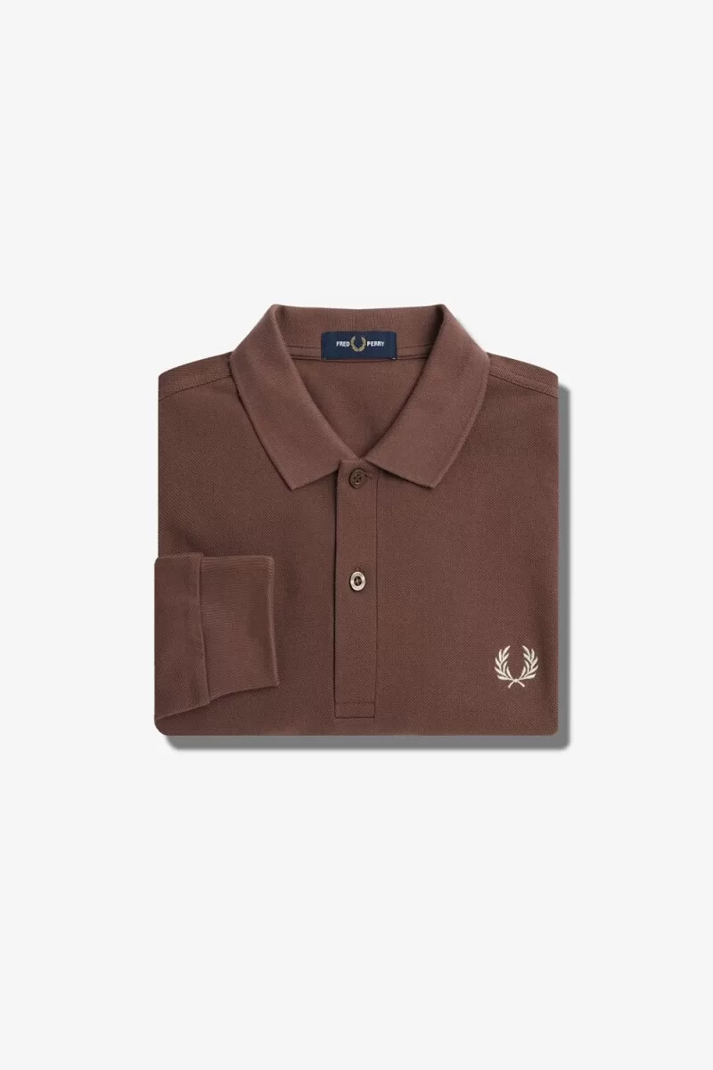 camisa fred perry m6006 para hombre color rojo oscuro y gris cálido