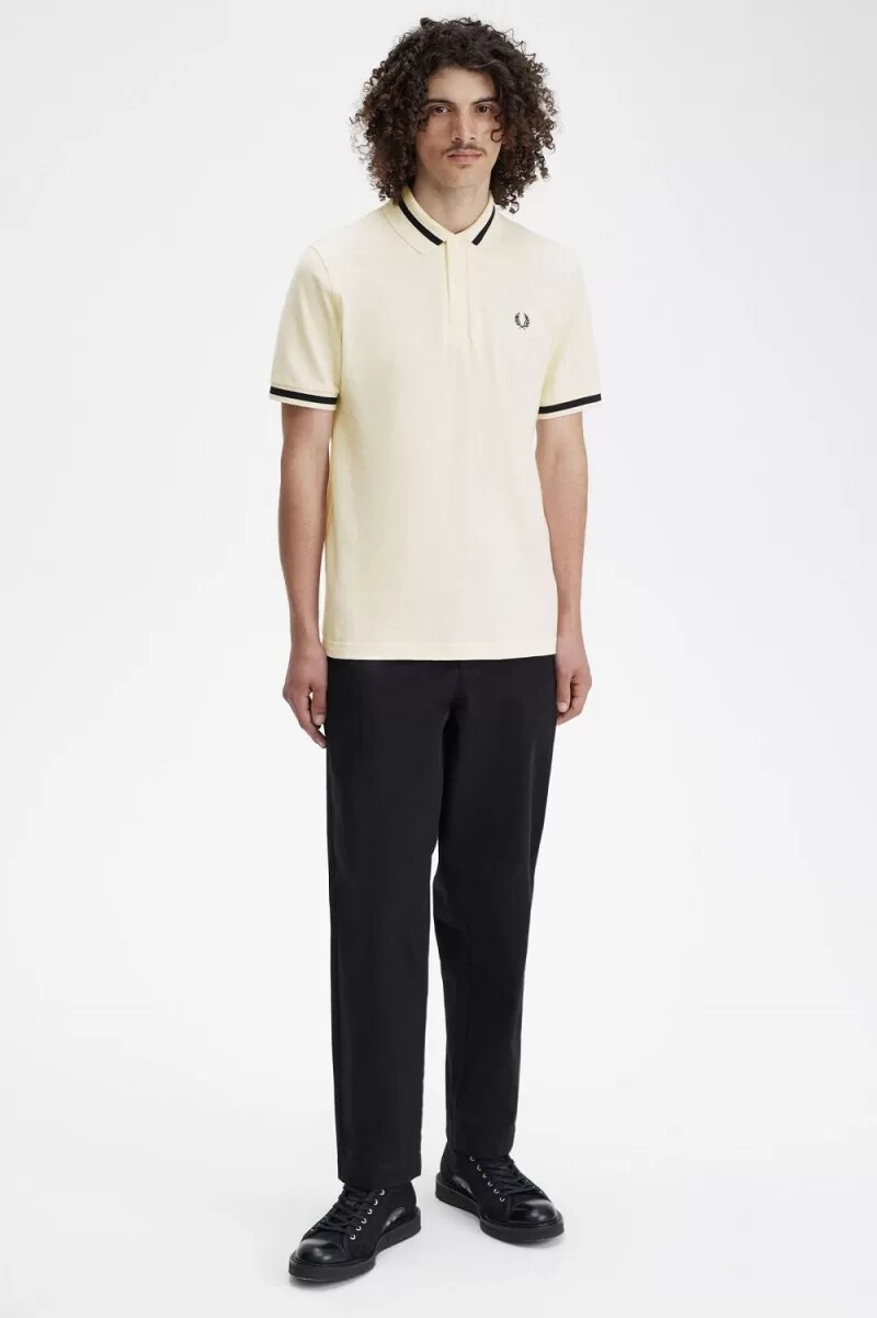 camisa fred perry m2 para hombre beige y negra