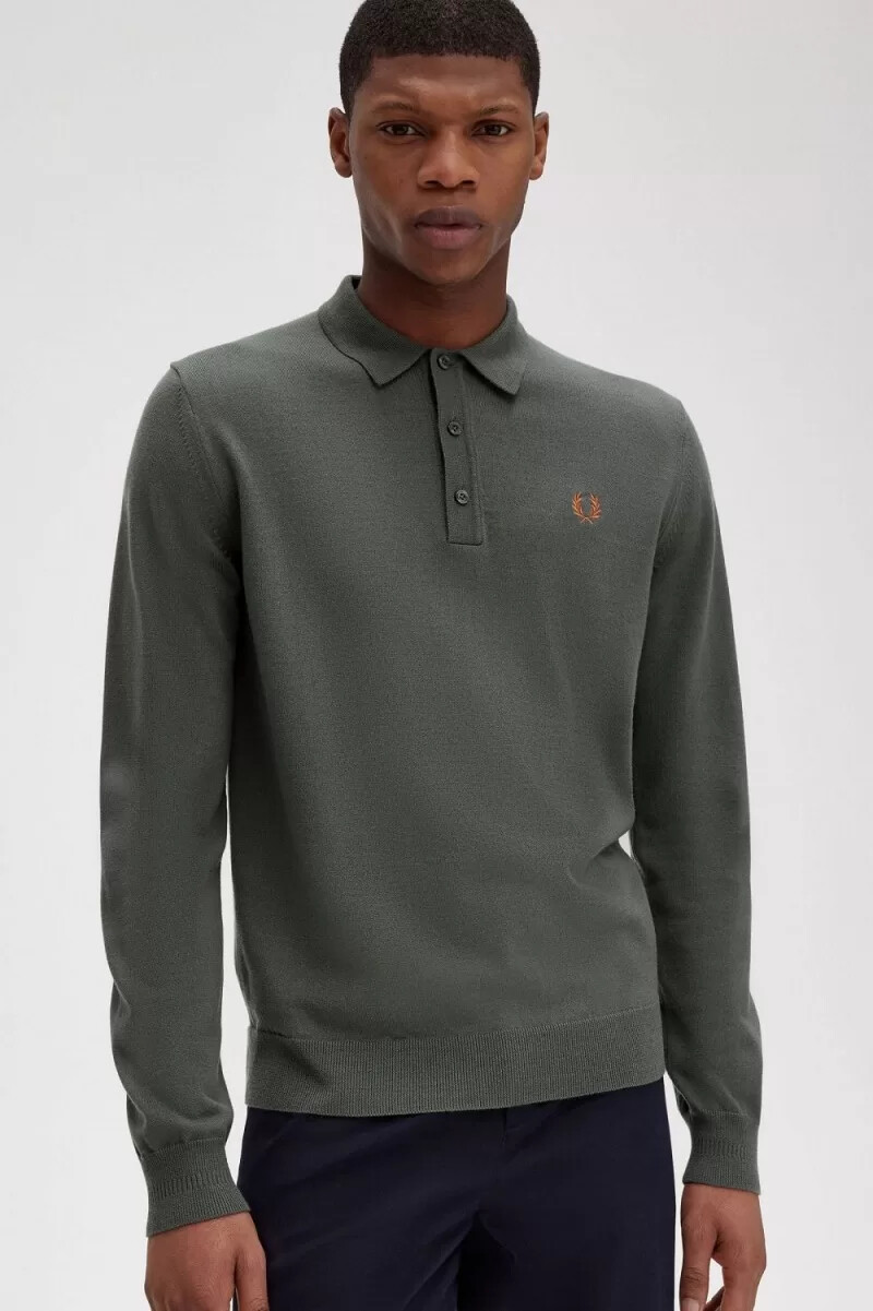 camisa clásica de punto fred perry para hombre color verde campo