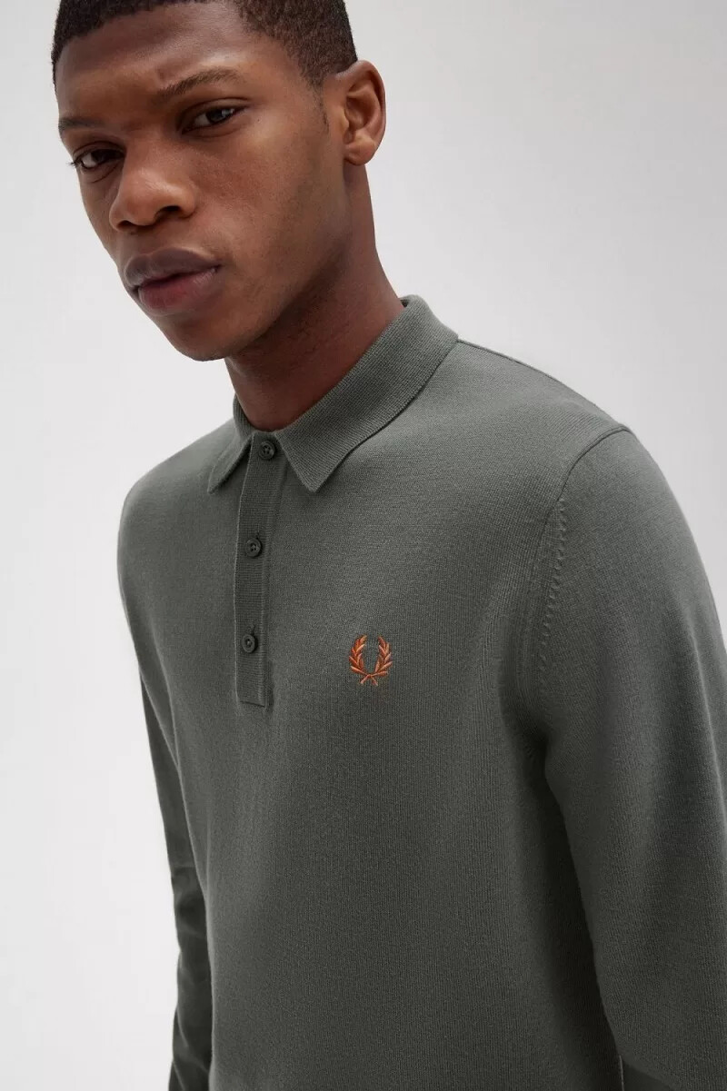 camisa clásica de punto fred perry para hombre color verde campo
