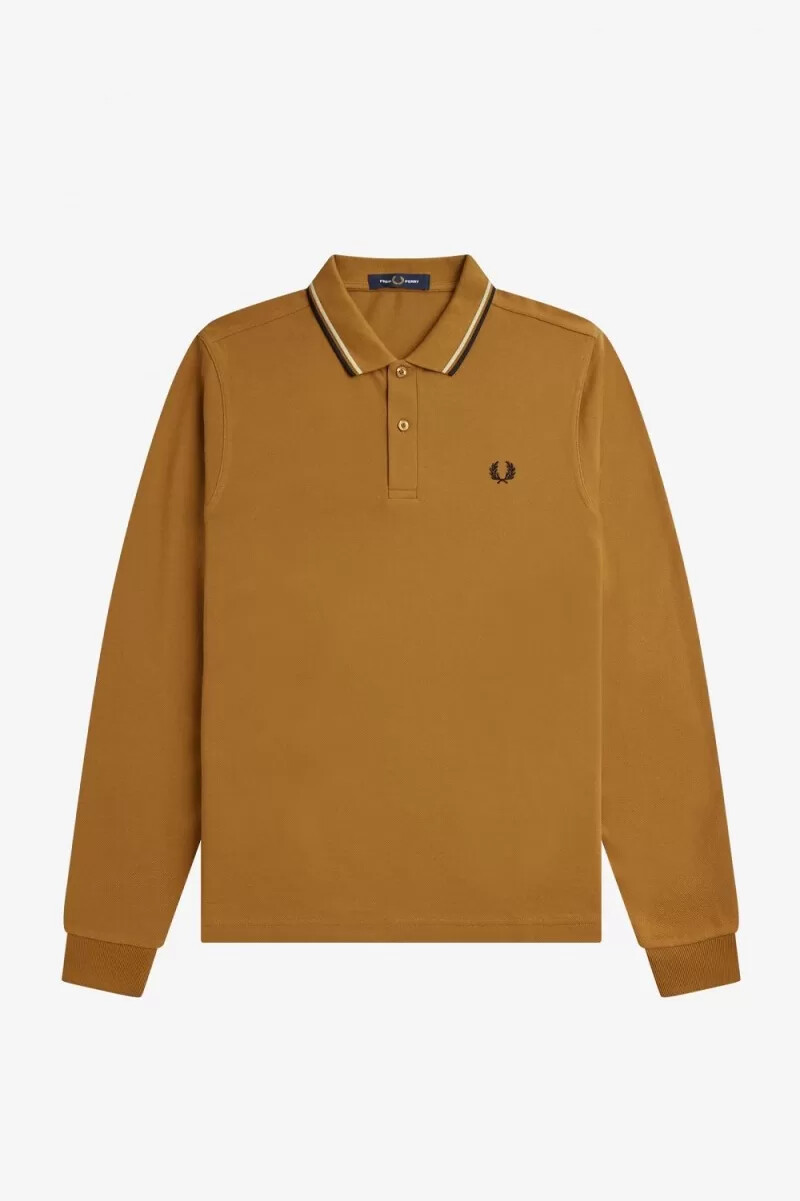 camisa fred perry m3636 para hombre color café oscuro avena y negro