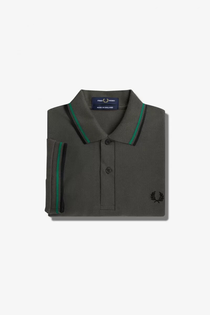camisa fred perry m12 para hombre verde campo verde y negro