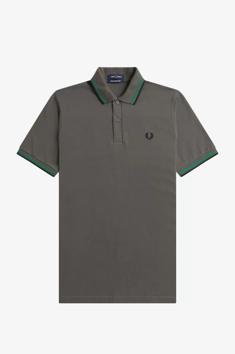 camisa fred perry m12 para hombre verde campo verde y negro