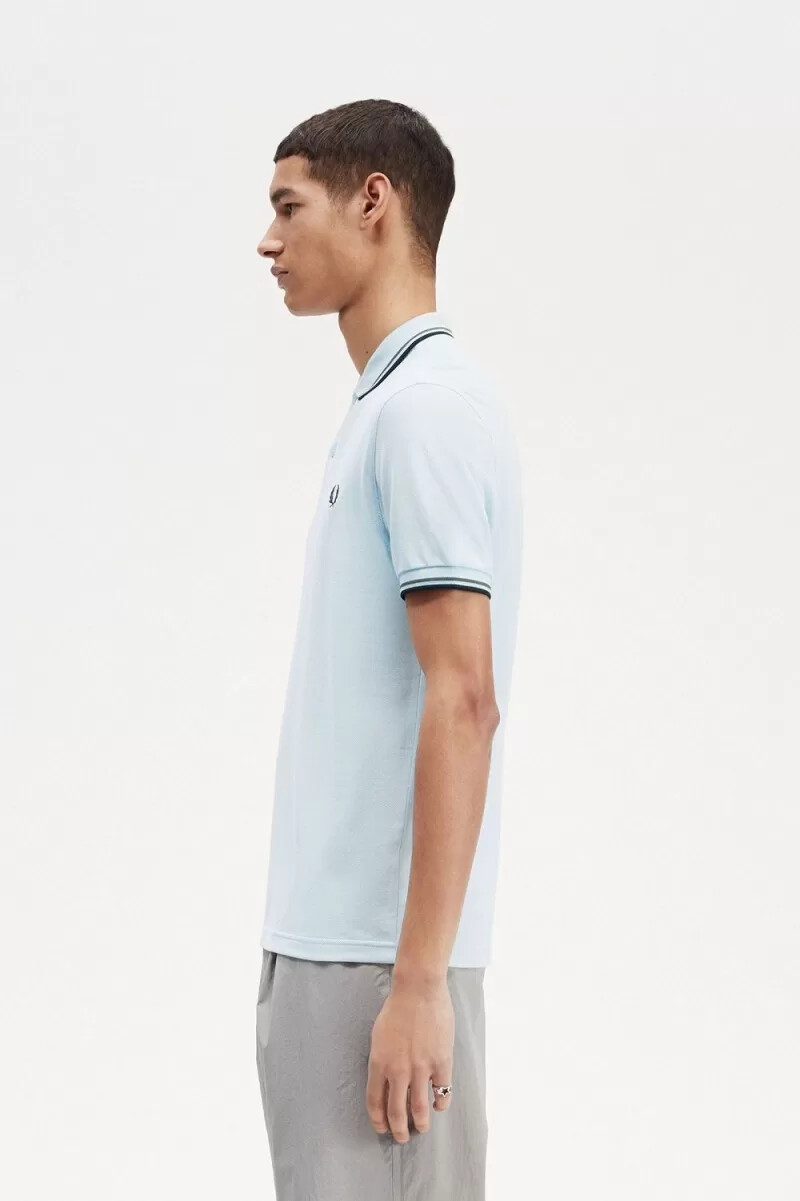 camisa fred perry m3600 para hombre color verde aguamarina claro y negro