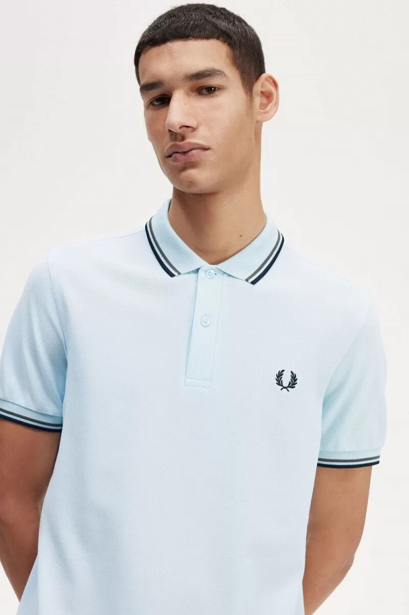 camisa fred perry m3600 para hombre color verde aguamarina claro y negro