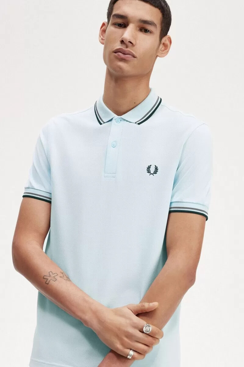 camisa fred perry m3600 para hombre color verde aguamarina claro y negro