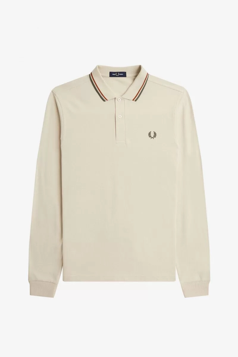 camisa fred perry m3636 para hombre color marrón avena y verde campo