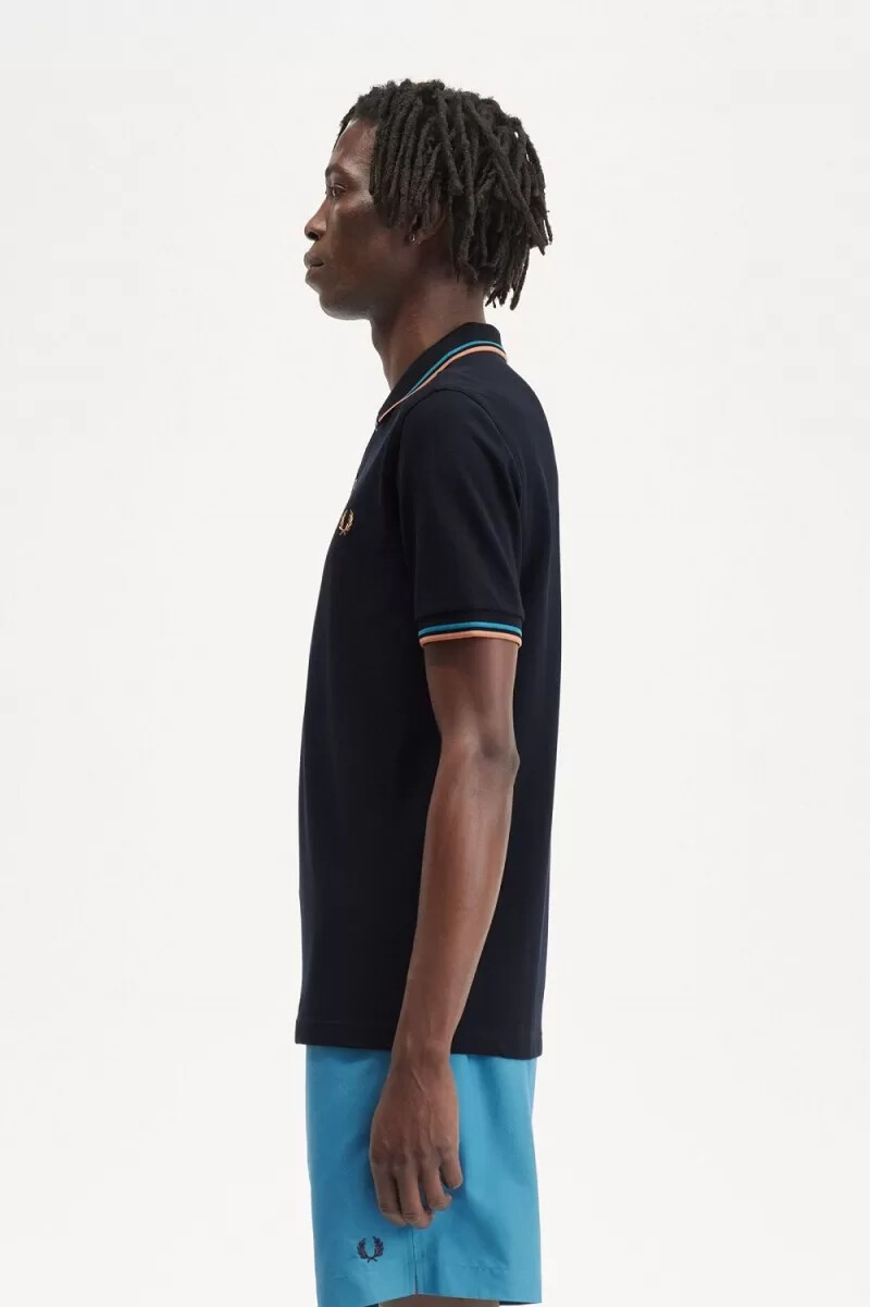 camisa fred perry m3600 para hombre azul marino azul cibernético óxido claro