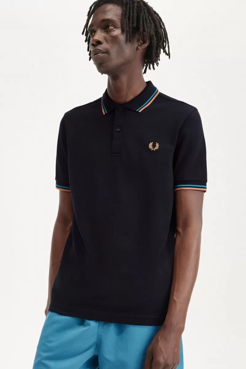 camisa fred perry m3600 para hombre azul marino azul cibernético óxido claro