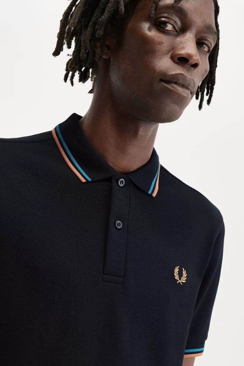 camisa fred perry m3600 para hombre azul marino azul cibernético óxido claro