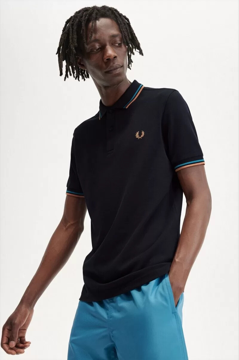 camisa fred perry m3600 para hombre azul marino azul cibernético óxido claro