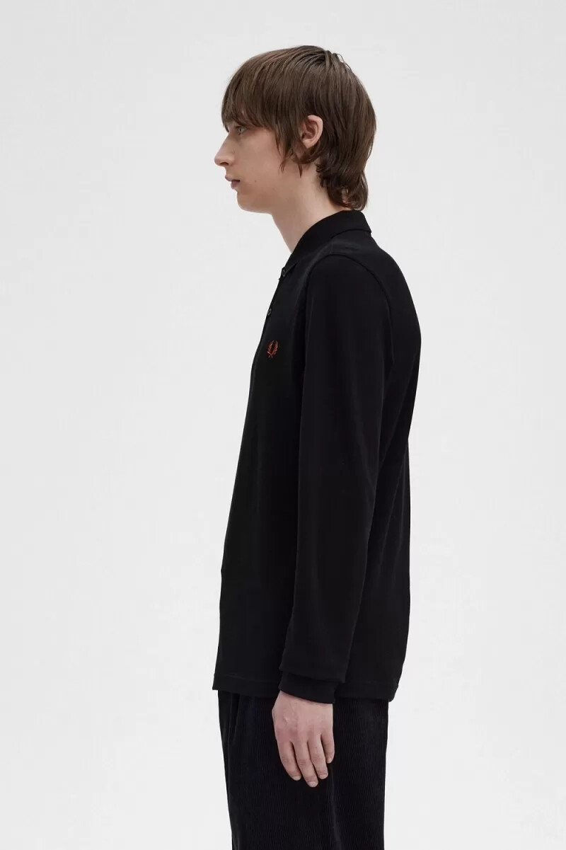 camisa fred perry m6006 para hombre color negro y marrón whisky