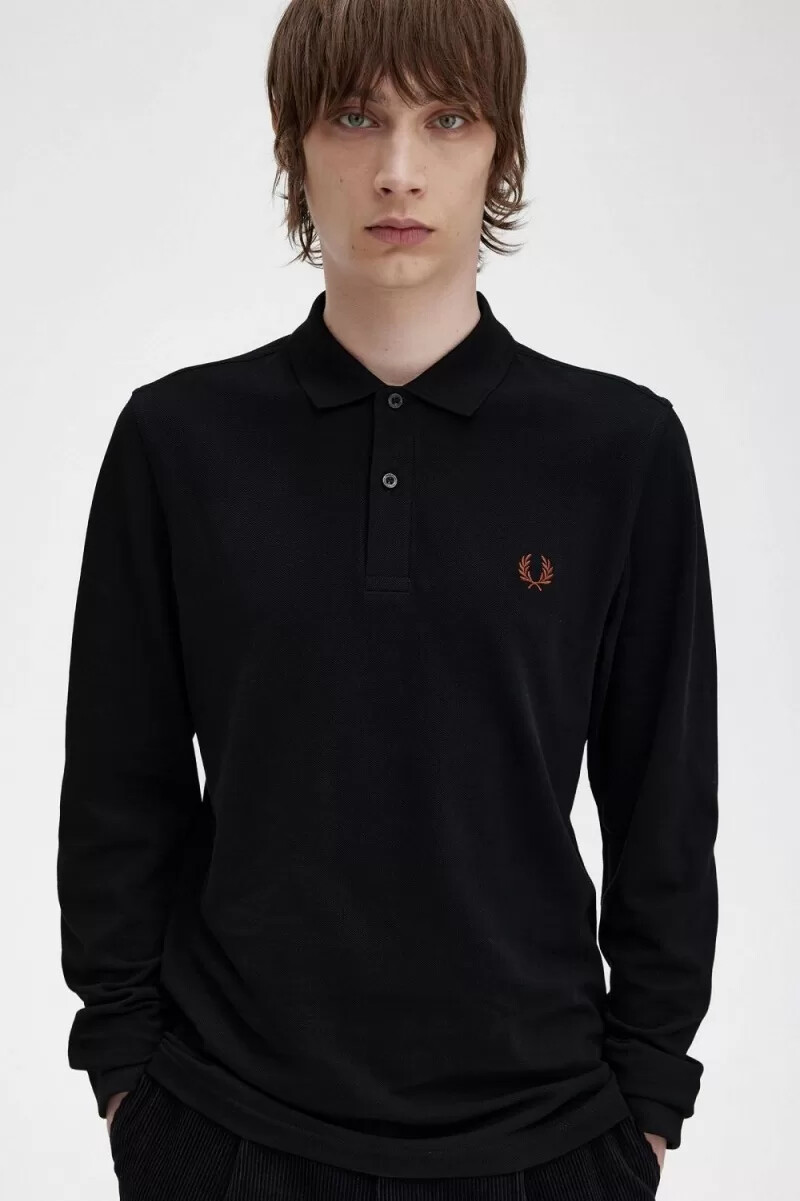 camisa fred perry m6006 para hombre color negro y marrón whisky