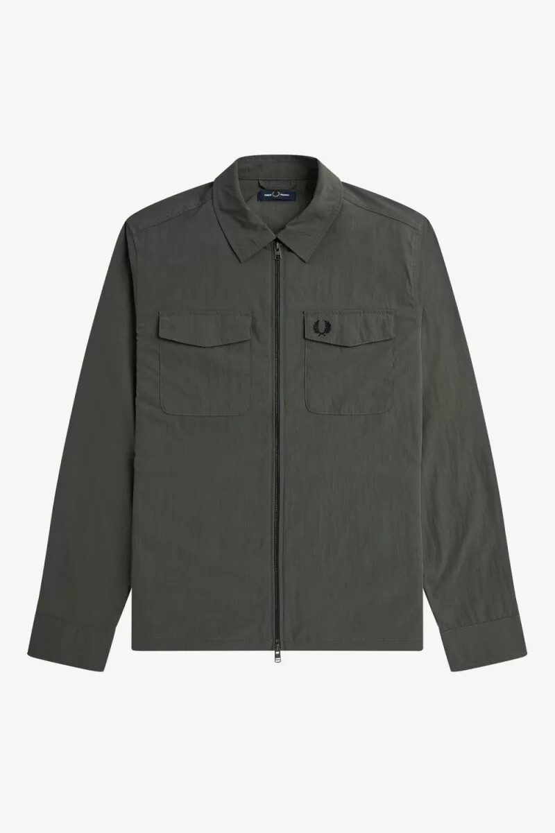 camisa ligera con cremallera fred perry para hombre color verde campo