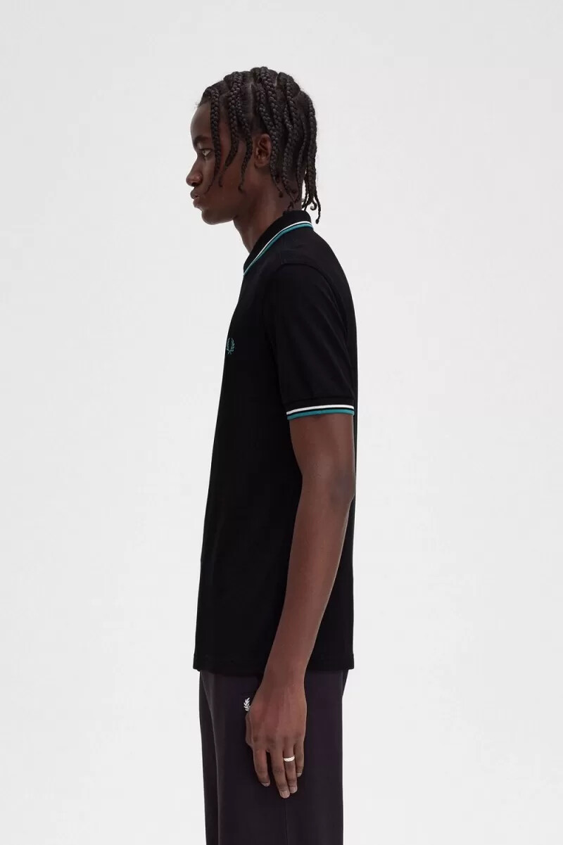 camisa fred perry m3600 para hombre color negro beige y menta intenso