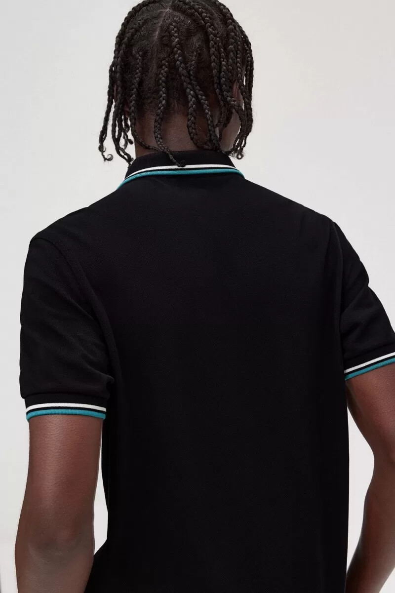 camisa fred perry m3600 para hombre color negro beige y menta intenso
