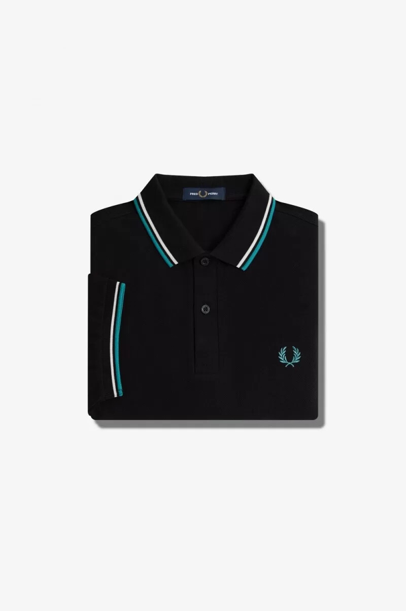 camisa fred perry m3600 para hombre color negro beige y menta intenso