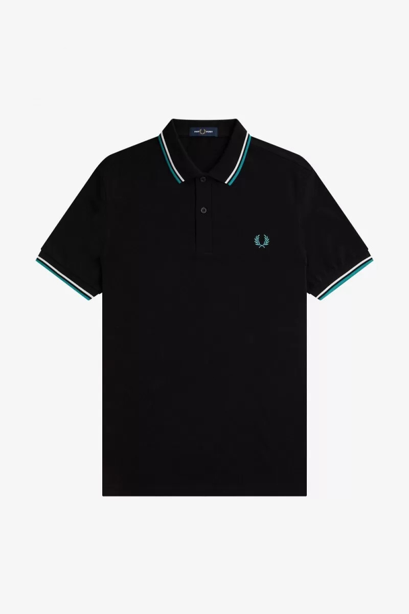 camisa fred perry m3600 para hombre color negro beige y menta intenso