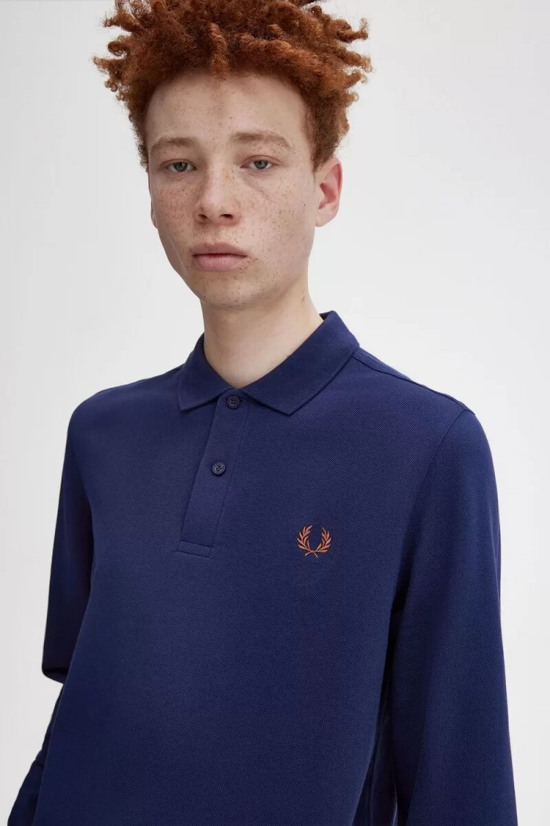 camisa fred perry m6006 para hombre color azul marino francés marrón whisky
