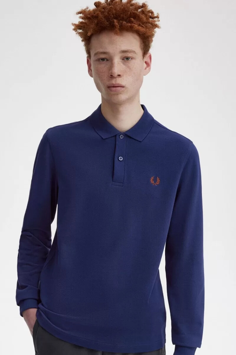 camisa fred perry m6006 para hombre color azul marino francés marrón whisky