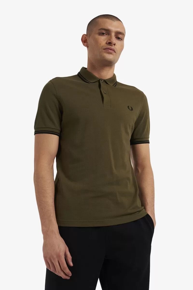 camisa fred perry m3600 para hombre uniforme verde y negro
