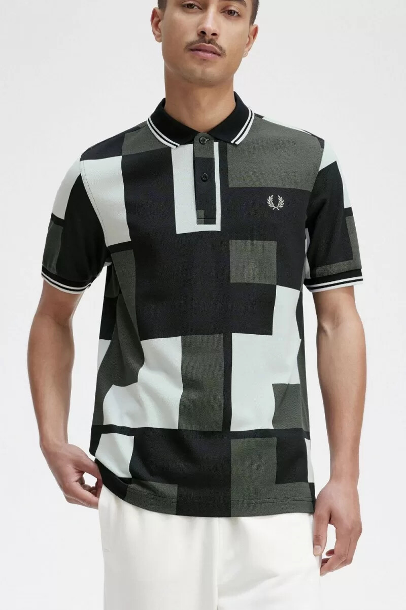 camisa fred perry pixel print para hombre en color aguamarina claro