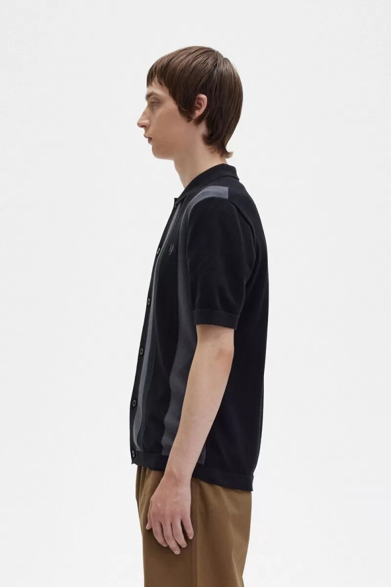 camisa de punto a rayas fred perry para hombre negra