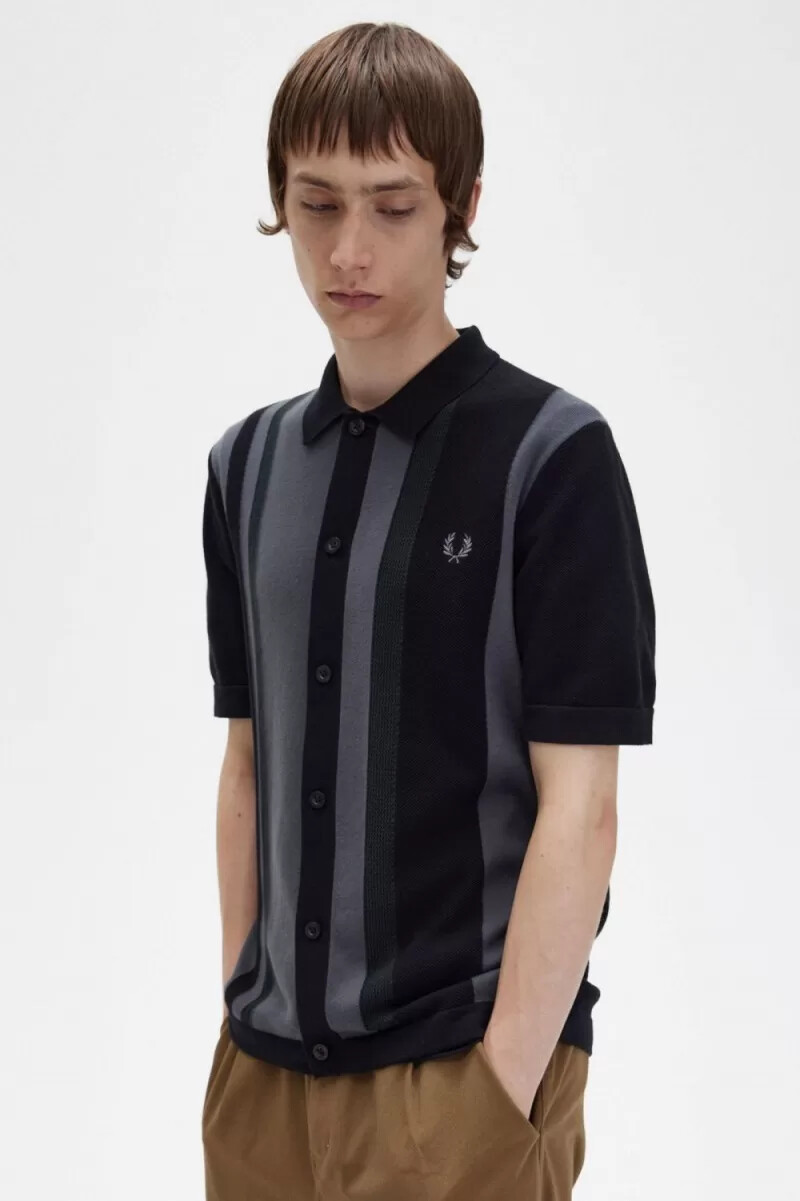 camisa de punto a rayas fred perry para hombre negra
