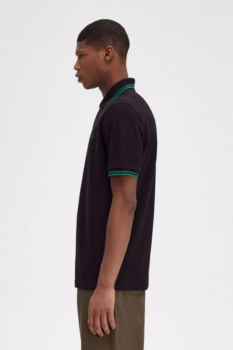 camisa fred perry m12 para hombre negra y verde