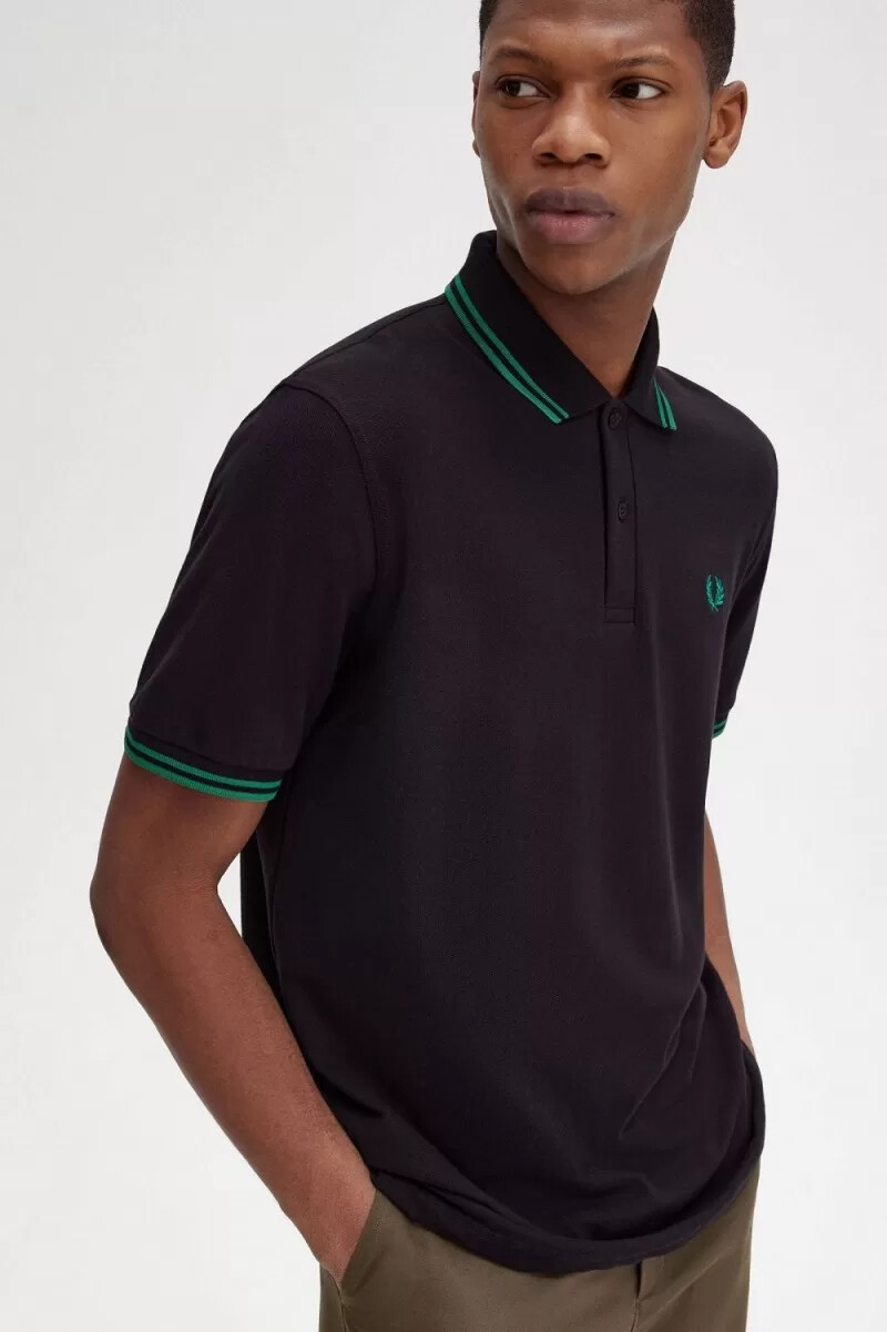 camisa fred perry m12 para hombre negra y verde