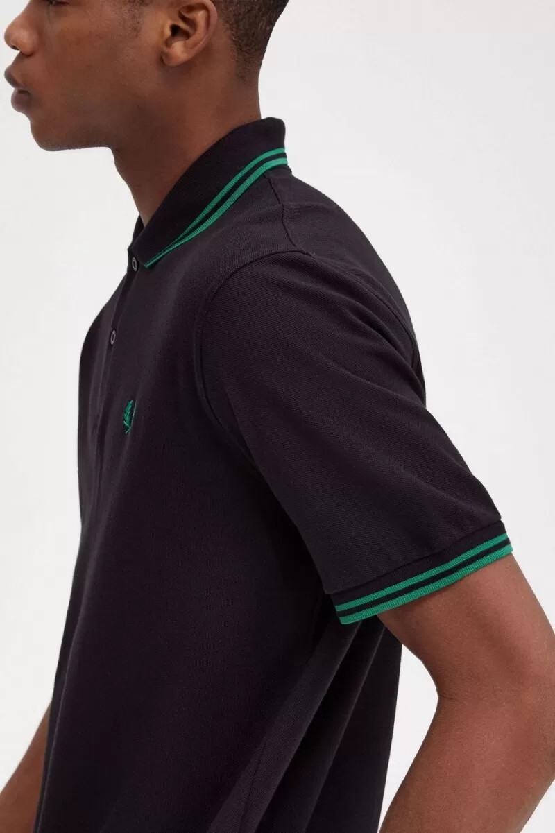 camisa fred perry m12 para hombre negra y verde