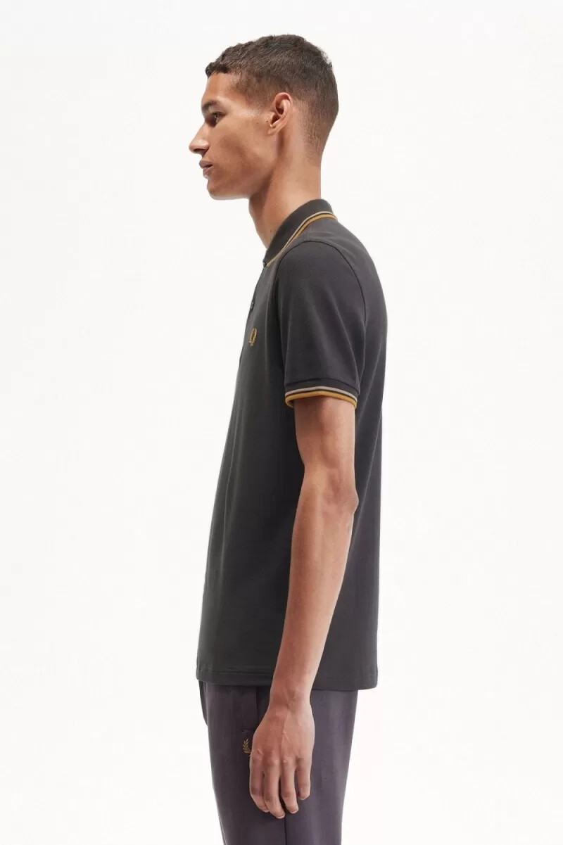 camisa fred perry m3600 para hombre color gris ancla verde y café oscuro