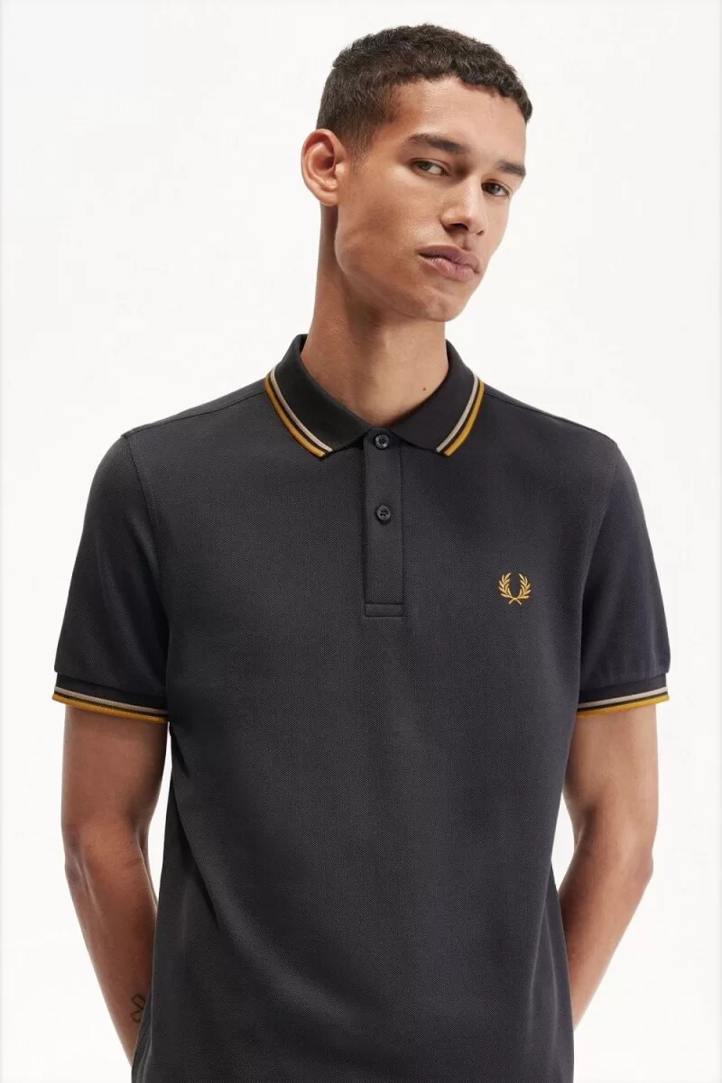 camisa fred perry m3600 para hombre color gris ancla verde y café oscuro