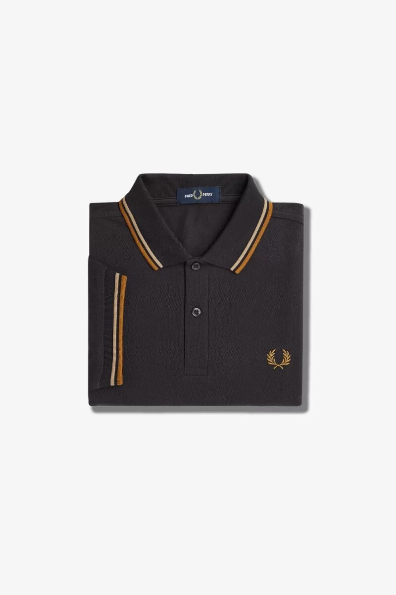 camisa fred perry m3600 para hombre color gris ancla verde y café oscuro