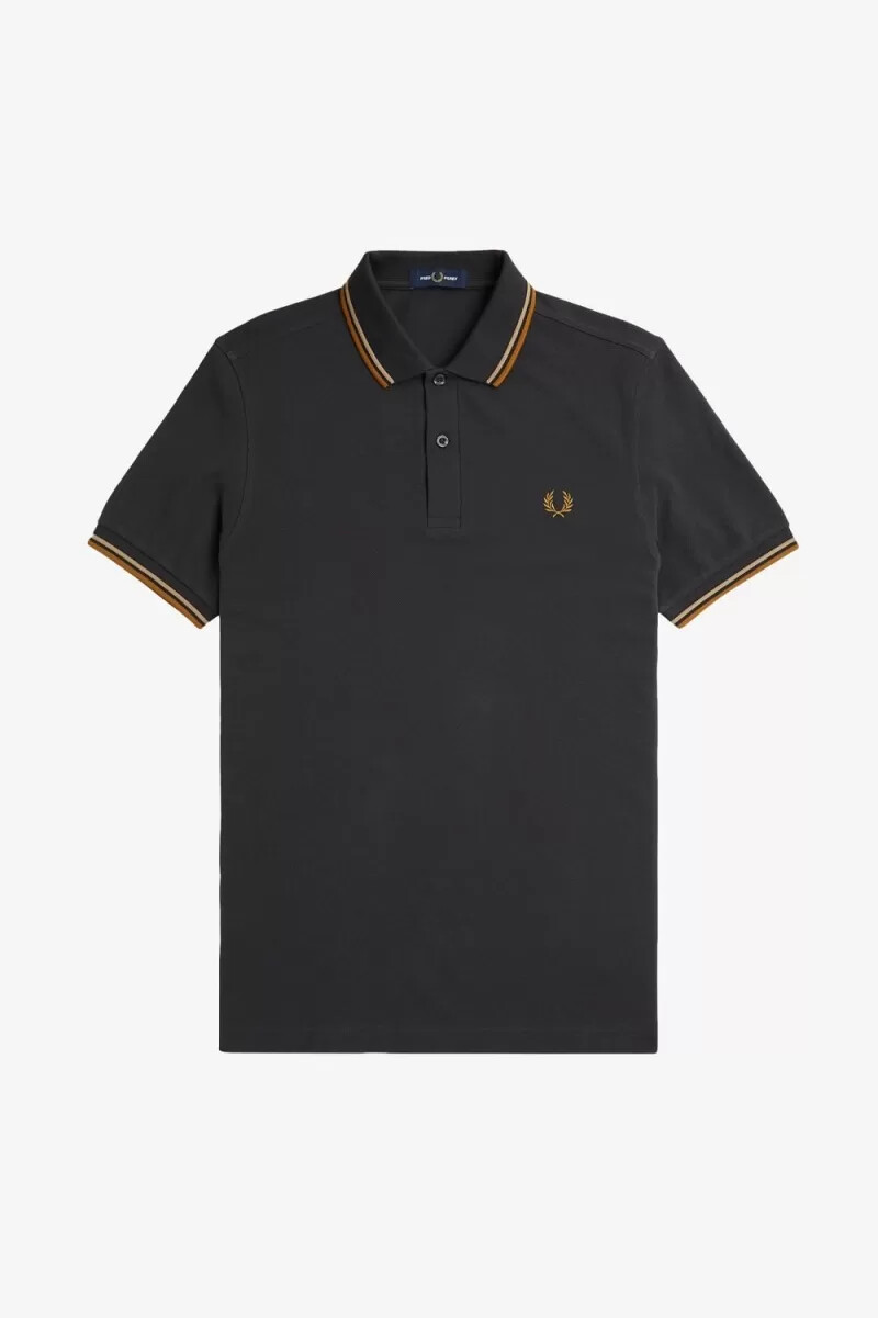 camisa fred perry m3600 para hombre color gris ancla verde y café oscuro
