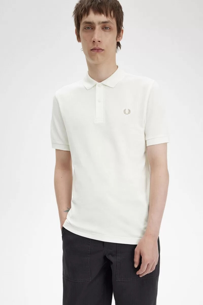 camisa fred perry m6000 para hombre blanca nieve y verde