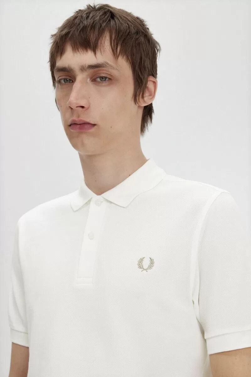 camisa fred perry m6000 para hombre blanca nieve y verde