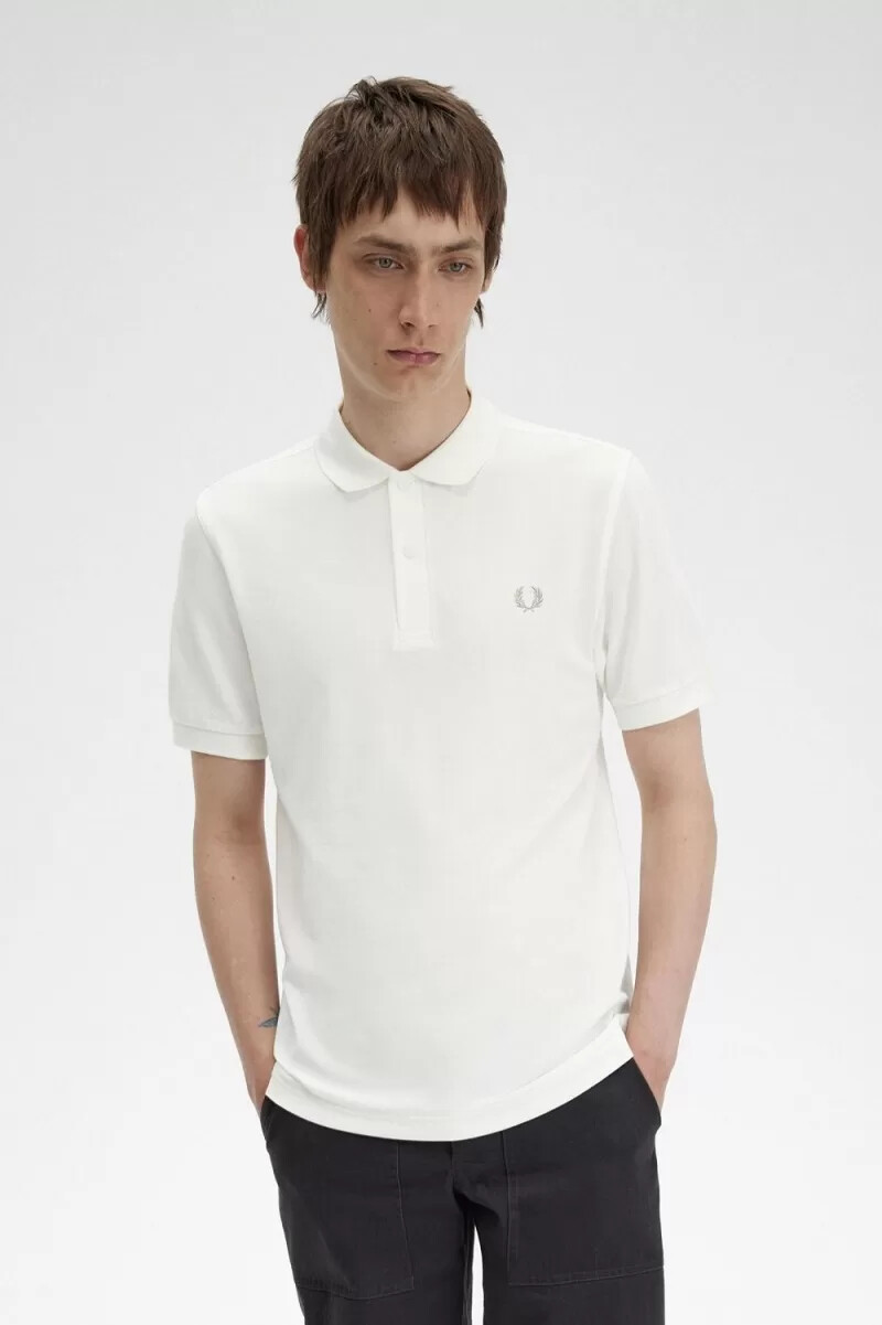 camisa fred perry m6000 para hombre blanca nieve y verde