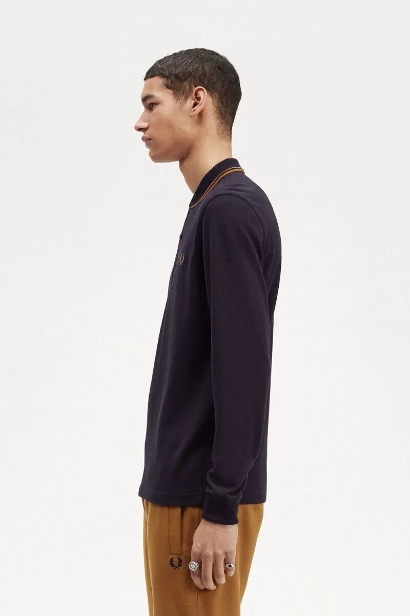 camisa fred perry m3636 para hombre azul marino café oscuro café oscuro