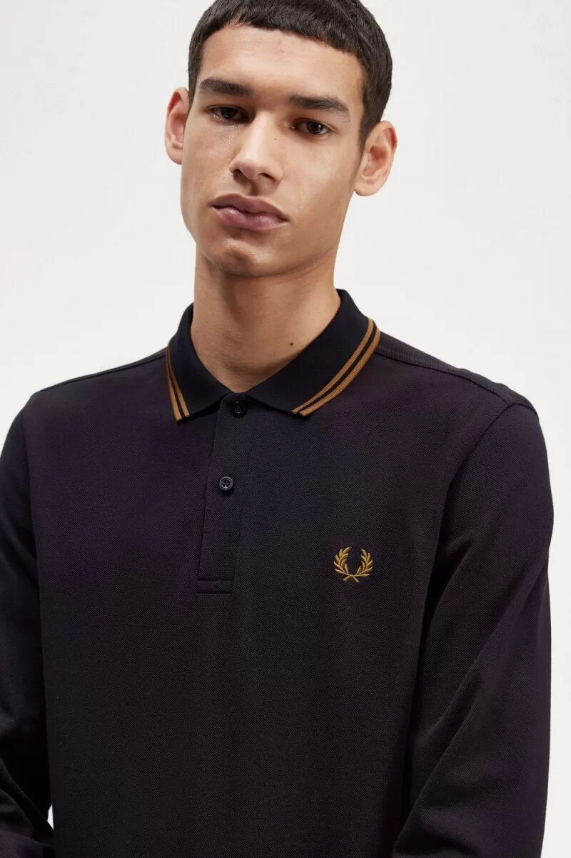 camisa fred perry m3636 para hombre azul marino café oscuro café oscuro