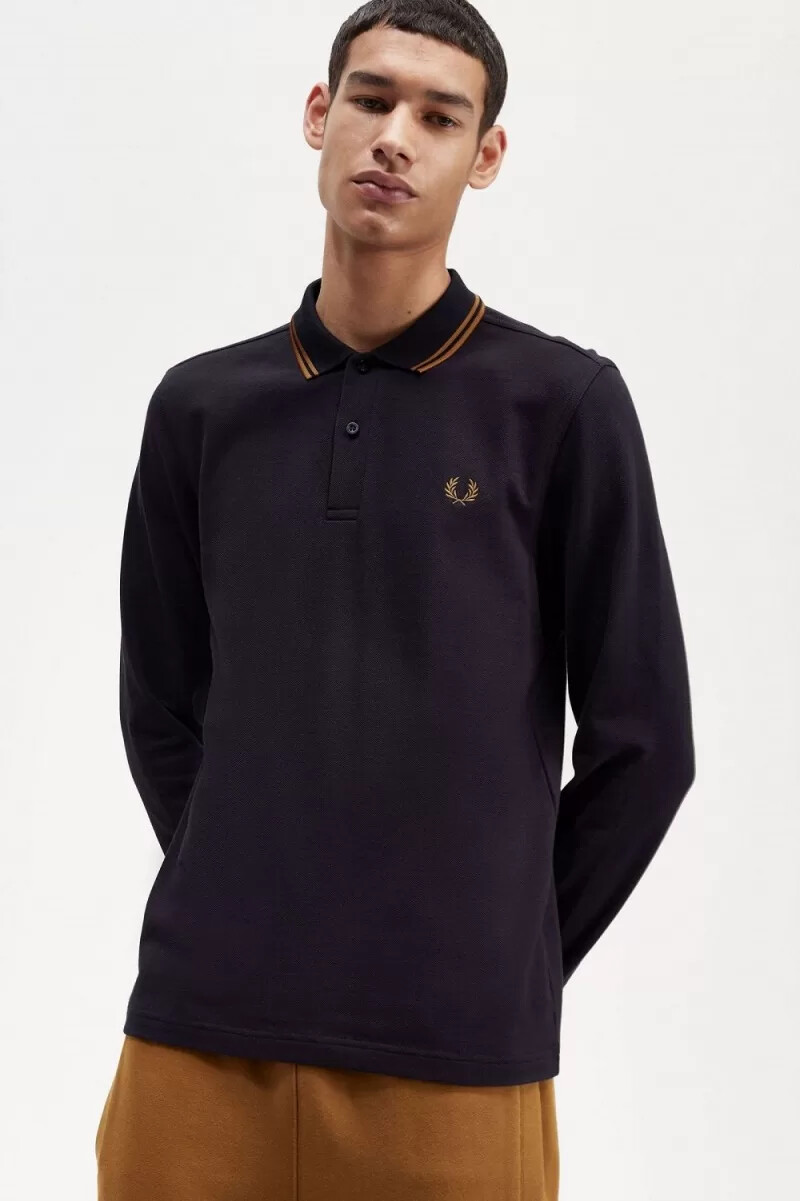 camisa fred perry m3636 para hombre azul marino café oscuro café oscuro