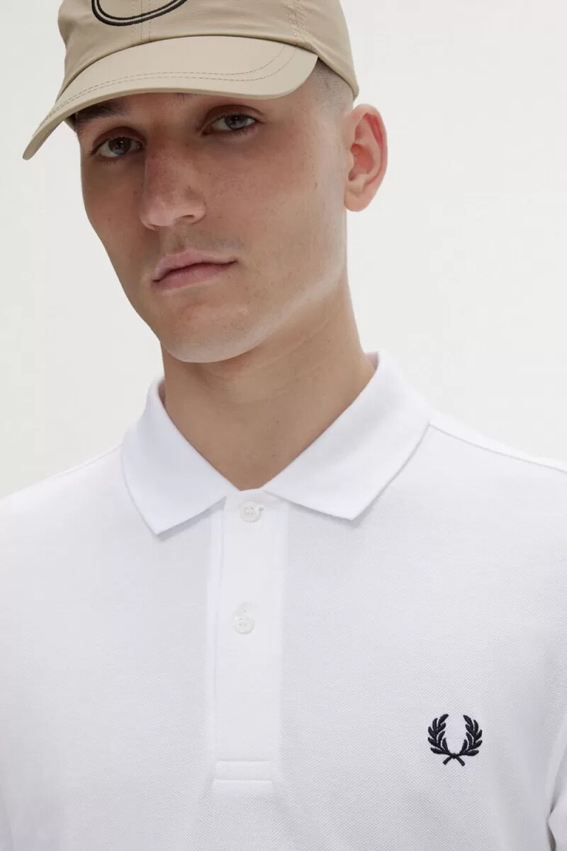 camisa fred perry m6006 para hombre blanca y azul marino