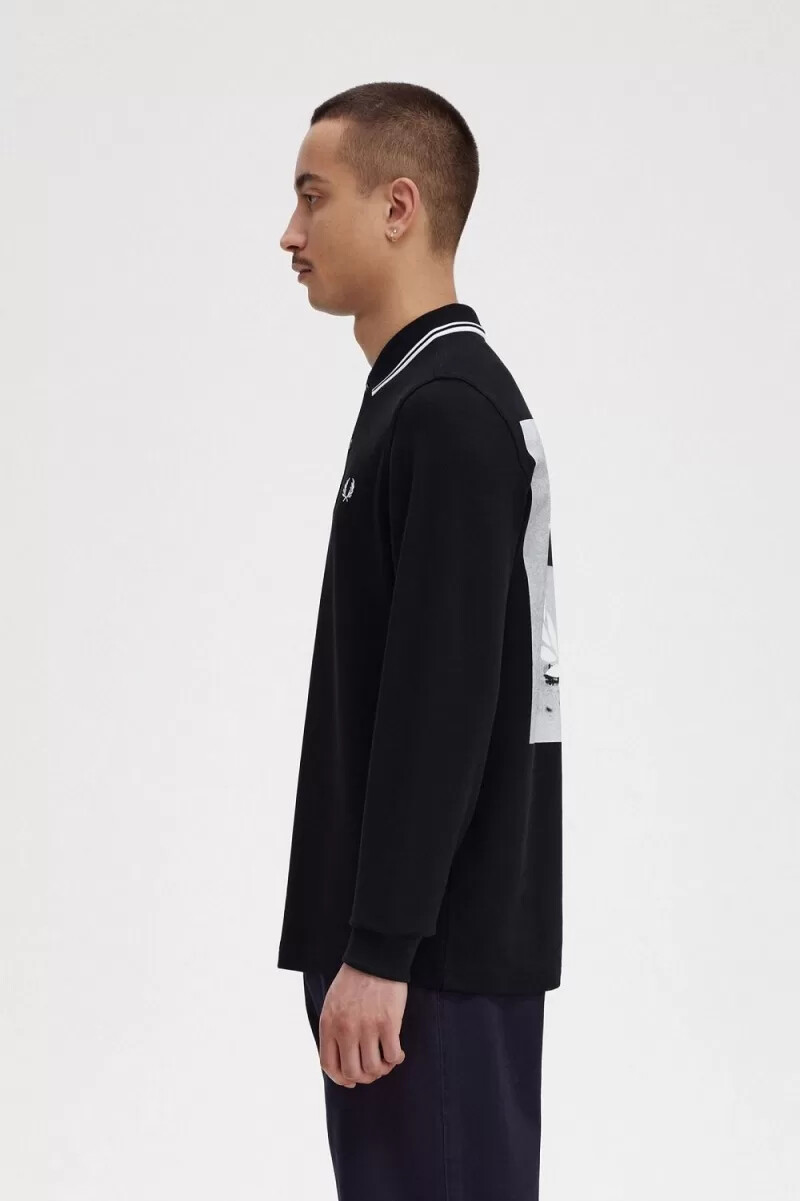 camisa fred perry rave graphic de manga larga para hombre color negro